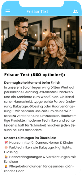 Mobile Ansicht Friseur Bild und Text