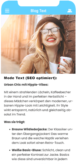 Mobile Ansicht Mode Blog mit Text