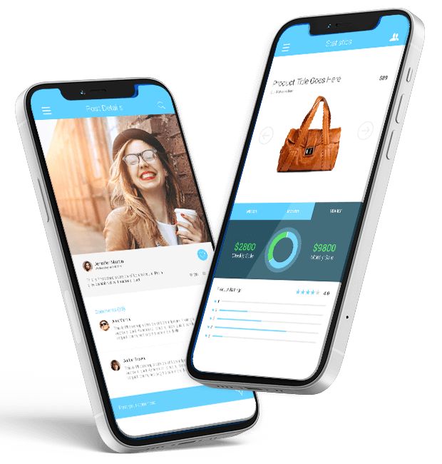 2 Smartphones mit Social Media und einen Online-Shop