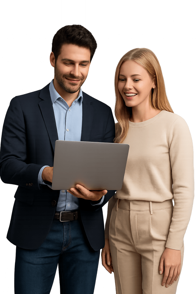 Texterteam guckt auf einen Laptop